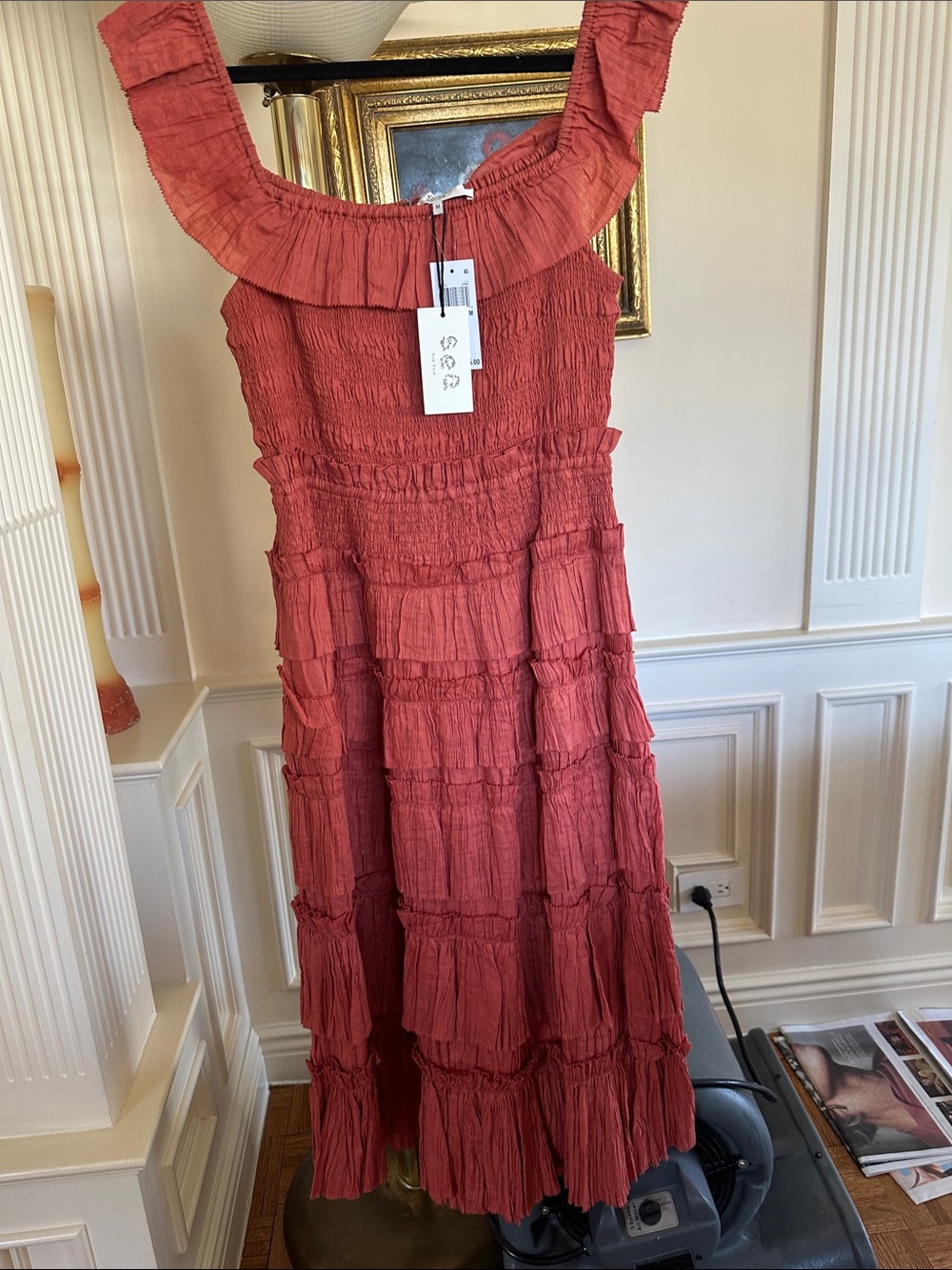 Sea New York Coral Ruffle Smocked Maxi Dress
